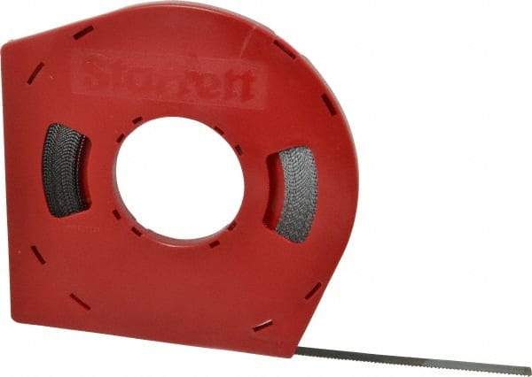 Starrett - 1/2" x 100' x 0.025" Carbon Steel Band Saw Blade Coil Stock - 10 TPI, Toothed Edge, Straight Form, Raker Set, Flexible Back, No Rake Angle, Constant Pitch, Contour Cutting - Caliber Tooling