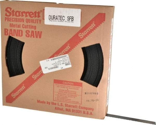 Starrett - 3/4" x 100' x 0.032" Carbon Steel Band Saw Blade Coil Stock - 8 TPI, Toothed Edge, Straight Form, Raker Set, Flexible Back, No Rake Angle, Constant Pitch, Contour Cutting - Caliber Tooling