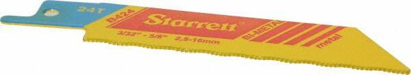 Starrett - 4" Long x 3/4" Thick, Bi-Metal Reciprocating Saw Blade - Straight Profile, 24 TPI, Toothed Edge, Universal Shank - Caliber Tooling