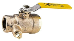 Conbraco - 1-1/2" Pipe, Bronze, Straight with Side Tap, Gas Ball Valve - 250 psi WOG Rating, Lever Handle, FNPT x FNPT End Connections, 2 Piece - Caliber Tooling