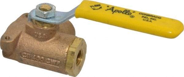 Apollo - 1/4" Pipe, Standard Port, Bronze Standard Ball Valve - Three Way, FNPT x FNPT x FNPT Ends, Lever Handle, 400 WOG - Caliber Tooling