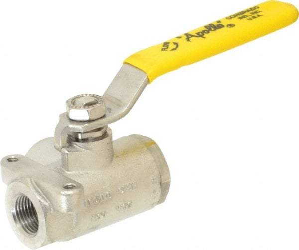 Apollo - 3/8" Pipe, Standard Port, Stainless Steel Standard Ball Valve - 2 Piece, Three Way, FNPT x FNPT Ends, Lever Handle, 800 WOG - Caliber Tooling