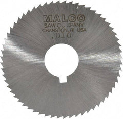 Made in USA - 2-1/4" Diam x 0.01" Blade Thickness x 5/8" Arbor Hole Diam, 60 Tooth Slitting and Slotting Saw - Arbor Connection, Right Hand, Uncoated, High Speed Steel, Concave Ground, Contains Keyway - Caliber Tooling