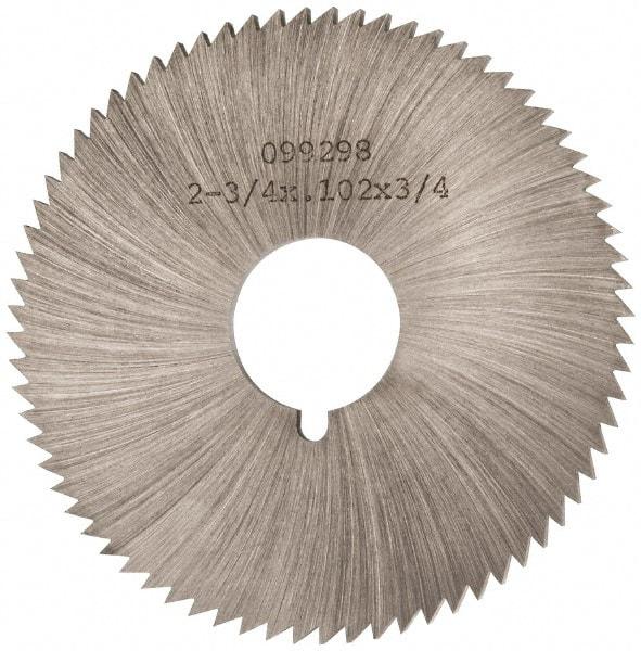 Made in USA - 2-3/4" Diam x 0.102" Blade Thickness x 3/4" Arbor Hole Diam, 72 Tooth Slitting and Slotting Saw - Arbor Connection, Right Hand, Uncoated, High Speed Steel, Concave Ground, Contains Keyway - Caliber Tooling