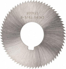 Made in USA - 2-3/4" Diam x 0.04" Blade Thickness x 1" Arbor Hole Diam, 72 Tooth Slitting and Slotting Saw - Arbor Connection, Right Hand, Uncoated, High Speed Steel, Concave Ground, Contains Keyway - Caliber Tooling