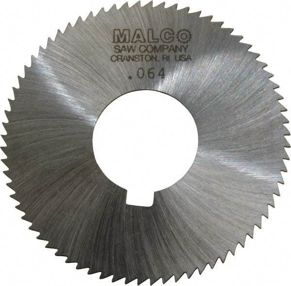 Made in USA - 2-3/4" Diam x 0.064" Blade Thickness x 1" Arbor Hole Diam, 72 Tooth Slitting and Slotting Saw - Arbor Connection, Right Hand, Uncoated, High Speed Steel, Concave Ground, Contains Keyway - Caliber Tooling