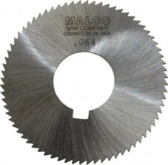 Made in USA - 2-3/4" Diam x 0.064" Blade Thickness x 1" Arbor Hole Diam, 72 Tooth Slitting and Slotting Saw - Arbor Connection, Right Hand, Uncoated, High Speed Steel, Concave Ground, Contains Keyway - Caliber Tooling