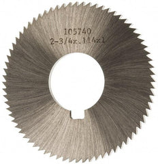 Made in USA - 2-3/4" Diam x 0.114" Blade Thickness x 1" Arbor Hole Diam, 72 Tooth Slitting and Slotting Saw - Arbor Connection, Right Hand, Uncoated, High Speed Steel, Concave Ground, Contains Keyway - Caliber Tooling