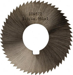 Made in USA - 2-3/4" Diam x 0.051" Blade Thickness x 1" Arbor Hole Diam, 56 Tooth Slitting and Slotting Saw - Arbor Connection, Right Hand, Uncoated, High Speed Steel, Concave Ground, Contains Keyway - Caliber Tooling