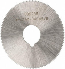 Made in USA - 2-1/4" Diam x 0.04" Blade Thickness x 5/8" Arbor Hole Diam, 132 Tooth Slitting and Slotting Saw - Arbor Connection, Right Hand, Uncoated, High Speed Steel, Concave Ground, Contains Keyway - Caliber Tooling