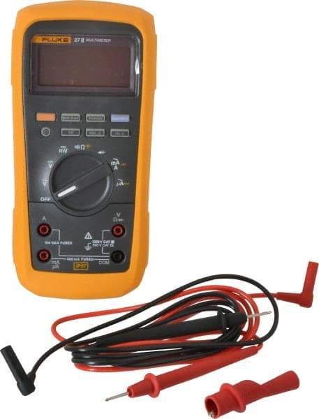 Fluke - 27-II, CAT IV, CAT III, 1,000 VAC/VDC, Digital True RMS Auto Ranging Manual Ranging Multimeter - 50 mOhm, Measures Voltage, Capacitance, Current, Frequency, Resistance - Caliber Tooling