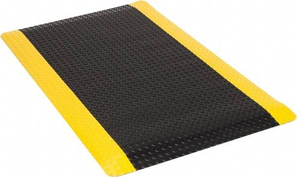 Wearwell - 5' Long x 3' Wide, Dry Environment, Anti-Fatigue Matting - Black with Yellow Borders, Vinyl with Urethane Sponge Base, Beveled on 4 Sides - Caliber Tooling