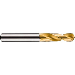 Screw Machine Length Drill Bit: 0.1772″ Dia, 130 °, Solid Carbide TiN Finish, Right Hand Cut, Spiral Flute, Straight-Cylindrical Shank, Series R520