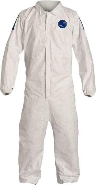 Dupont - Size M Film Laminate General Purpose Coveralls - White/Blue, Zipper Closure, Elastic Cuffs, Elastic Ankles, Serged Seams, Hazard Level D & C - Caliber Tooling