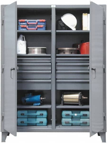 Strong Hold - 6 Shelf 8 Bin Locking Storage Cabinet - Steel, 72" Wide x 24" Deep x 78" High, Dark Gray - Caliber Tooling