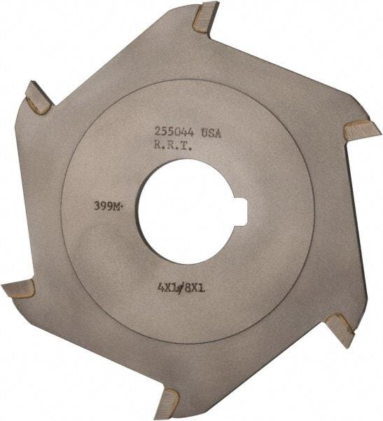 Made in USA - 4" Diam x 1/8" Blade Thickness x 1" Arbor Hole Diam, 6 Tooth Slitting and Slotting Saw - Arbor Connection, Right Hand, Uncoated, Carbide-Tipped, Contains Keyway - Caliber Tooling