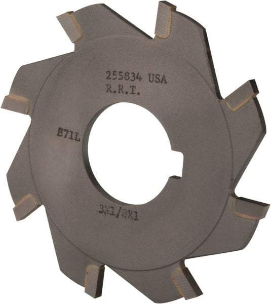 Made in USA - 3" Diam x 1/8" Blade Thickness x 1" Arbor Hole Diam, 8 Tooth Slitting and Slotting Saw - Arbor Connection, Right Hand, Uncoated, Carbide-Tipped, Contains Keyway - Caliber Tooling