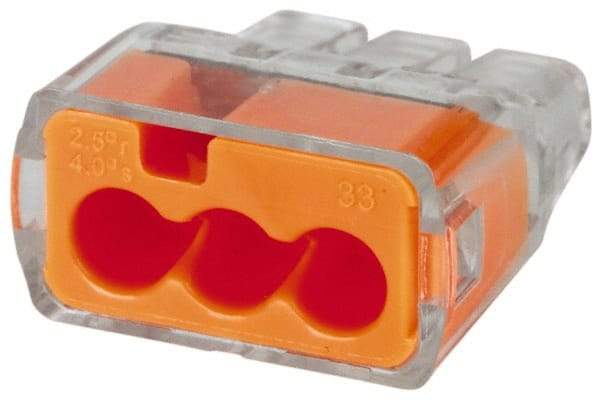 Ideal - 3 Port, 18 to 12 AWG Compatible, Push-In Wire Connector - 0.78" OAL x 0.69" OAW x 0.38" OAH, Orange - Caliber Tooling