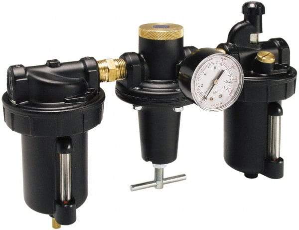 Parker - 1-1/2" NPT Port Heavy Duty 3 Piece Filter-Regulator-Lubricator FRL Unit - Metal Bowl, 450 SCFM, 250 Max psi, 14.13" High, Automatic Drain - Caliber Tooling