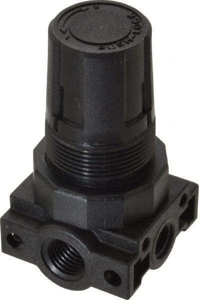 Parker - 1/4 NPT Port, Plastic Miniature Regulator - 0 to 25 psi Range, 150 Max psi Supply Pressure, 1/8" Gauge Port Thread, 1.6" Wide x 3.1" High - Caliber Tooling