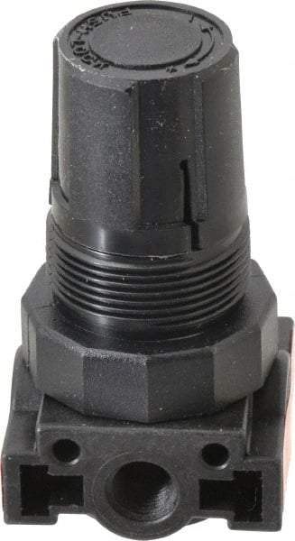 Parker - 1/4 NPT Port, Plastic Miniature Regulator - 0 to 125 psi Range, 150 Max psi Supply Pressure, 1/8" Gauge Port Thread, 1.6" Wide x 3.1" High - Caliber Tooling