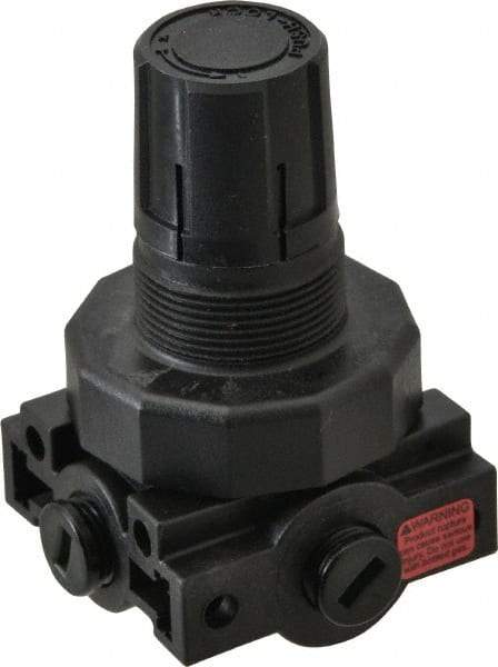 Parker - 1/4 NPT Port, Plastic Miniature Regulator - 0 to 125 psi Range, 150 Max psi Supply Pressure, 1/4" Gauge Port Thread, 2.06" Wide x 3.43" High - Caliber Tooling