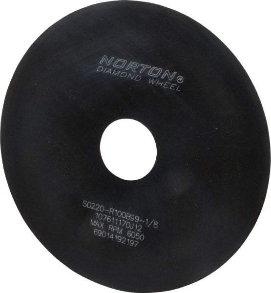 Norton - 6" Diam x 1-1/4" Hole x 1/32" Thick, 220 Grit Surface Grinding Wheel - Diamond, Type 1A1, Very Fine Grade, Resinoid Bond - Caliber Tooling