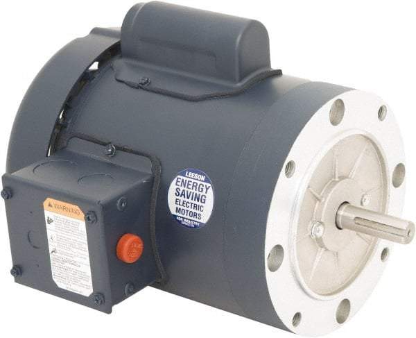 Leeson - 1 Max hp, 1,800 Max RPM, Capacitor Start Electric AC DC Motor - 115/230 V Input, Single Phase, 56C Frame, C-Face Mount, TEFC Enclosure - Caliber Tooling