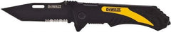 DeWALT - 3-1/4" Blade, 8" OAL, Partially Serrated Clip Point Folding Knife - 4-1/2" Closed Length, Plastic, 1 Blade, 1 Edge - Caliber Tooling