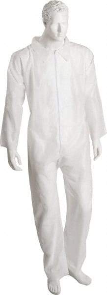 PRO-SAFE - Size 5XL SMS Chemical Resistant Coveralls - White, Zipper Closure, Elastic Cuffs, Elastic Ankles, Serged Seams, ISO Class 6 - Caliber Tooling