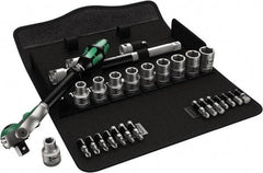 Wera - 28 Piece 1/2" Drive Standard Socket Set - 6 Points, 10 to 19mm, T20 to T40 Torx, Metric Measurement Standard - Caliber Tooling