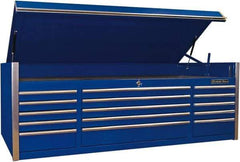 EXTREME TOOLS - 1 Compartment 15 Drawer Top Tool Chest - 72" Wide x 30" Deep x 26-1/4" High, Steel, Blue - Caliber Tooling