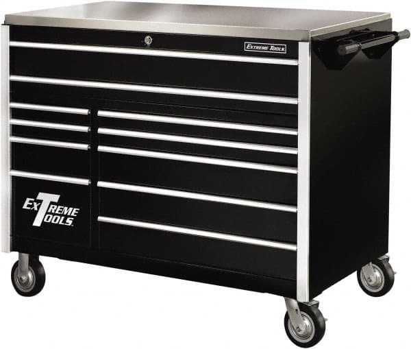 EXTREME TOOLS - 11 Drawer Steel Tool Roller Cabinet - 55" Wide x 46-3/8" High x 30" Deep, Ball Bearing Drawer Slides, Black - Caliber Tooling