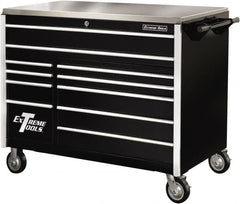 EXTREME TOOLS - 11 Drawer Steel Tool Roller Cabinet - 55" Wide x 46-3/8" High x 30" Deep, Ball Bearing Drawer Slides, Black - Caliber Tooling