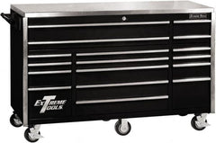 EXTREME TOOLS - 17 Drawer Steel Tool Roller Cabinet - 72" Wide x 46-3/4" High x 30" Deep, Ball Bearing Drawer Slides, Black - Caliber Tooling