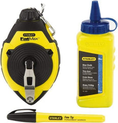 Stanley - 100' Long Reel & Chalk Set - Blue, Includes 4 oz Blue Chalk & Fine Tip Marker - Caliber Tooling