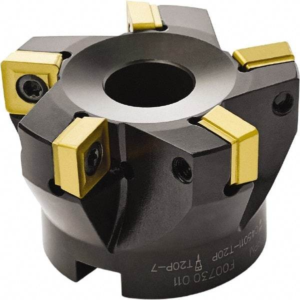 Seco - 63mm Cut Diam, 22mm Arbor Hole, 11mm Max Depth of Cut, 87° Indexable Chamfer & Angle Face Mill - 5 Inserts, SC.. 1206 Insert, Right Hand Cut, Through Coolant, Series R220.79 - Caliber Tooling