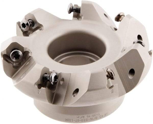 Iscar - 3" Cut Diam, 1" Arbor Hole, 0.138" Max Depth of Cut, 45° Indexable Chamfer & Angle Face Mill - 7 Inserts, ONHU 0505\xB6OXMT 0507\xB6S845 SN.U 1305 Insert, Right Hand Cut, 7 Flutes, Series Helido - Caliber Tooling