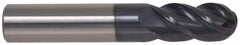 Accupro - 7/8" Diam, 1-3/4" LOC, 4 Flute Solid Carbide Ball End Mill - AlTiN Finish, Single End, 4" OAL, 7/8" Shank Diam, Spiral Flute - Caliber Tooling