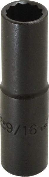 Proto - 9/16", 1/2" Drive, Deep Hand Socket - 12 Points, 3-1/4" OAL, Alloy Steel, Black Finish - Caliber Tooling