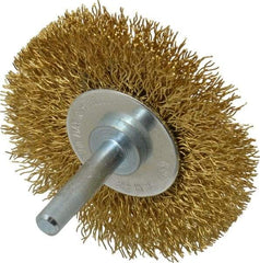 Value Collection - 2-1/2" OD, 1/4" Shank Diam, Crimped Brass Wheel Brush - 3/8" Face Width, 1/2" Trim Length, 0.012" Filament Diam, 20,000 RPM - Caliber Tooling