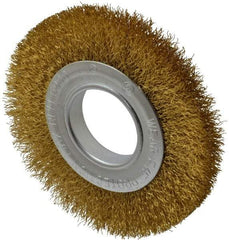 Value Collection - 6" OD, 2" Arbor Hole, Crimped Brass Wheel Brush - 7/8" Face Width, 1-1/8" Trim Length, 0.014" Filament Diam, 6,000 RPM - Caliber Tooling