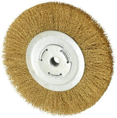 Value Collection - 8" OD, 5/8" Arbor Hole, Crimped Brass Wheel Brush - 1/2" Face Width, 1-3/4" Trim Length, 0.02" Filament Diam, 4,500 RPM - Caliber Tooling