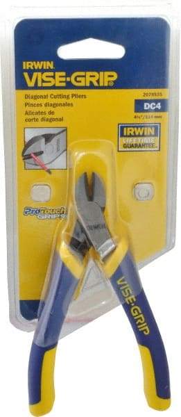 Irwin - 4-1/2" OAL, Diagonal Cutter - 1/2" Jaw Length x 7/64" Jaw Width, Oval Head, ProTouch Handle - Caliber Tooling