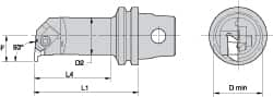 Kennametal - Insert Style NG 2L, 60mm Head Length, Right Hand Cut, Internal Modular Threading Cutting Unit Head - System Size KM32, 11mm Center to Cutting Edge, Series Top Notch - Caliber Tooling