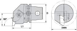 Kennametal - Insert Style NG 4L, 60mm Head Length, Right Hand Cut, Internal Modular Threading Cutting Unit Head - System Size KM63, 43mm Center to Cutting Edge, Series Top Notch - Caliber Tooling