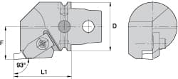 Kennametal - Insert Style NG 3R, 60mm Head Length, Right Hand Cut, Internal Modular Threading Cutting Unit Head - System Size KM63, 43mm Center to Cutting Edge, Series Top Notch - Caliber Tooling