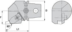 Kennametal - Insert Style NG 3L, 60mm Head Length, Left Hand Cut, Internal Modular Threading Cutting Unit Head - System Size KM63, 43mm Center to Cutting Edge, Series Top Notch - Caliber Tooling