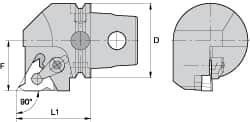 Kennametal - Insert Style LT 22ER, 60mm Head Length, Right Hand Cut, External Modular Threading Cutting Unit Head - System Size KM63, 43mm Center to Cutting Edge, Series LT Threading - Caliber Tooling