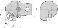 Kennametal - Insert Style LT 16ER, 60mm Head Length, Right Hand Cut, External Modular Threading Cutting Unit Head - System Size KM63, 43mm Center to Cutting Edge, Series LT Threading - Caliber Tooling